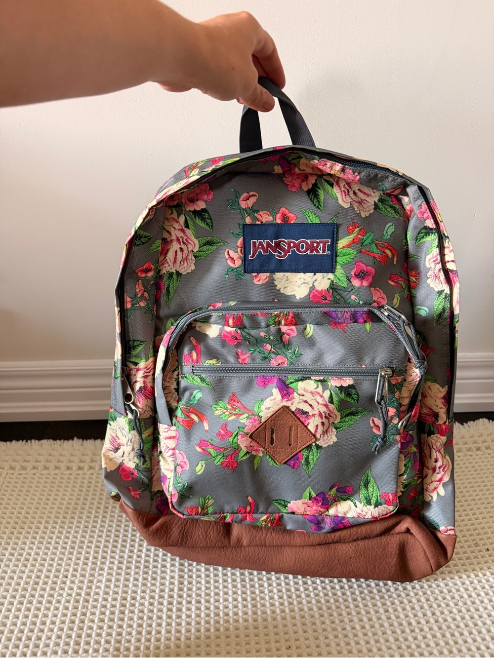 Jansport Floral Backpack with Faux Leather Base